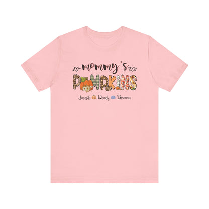 Mommy's Pumpkins Customized Kid's Name T-shirt | Fall Family Shirt, Thanksgiving Outfit, Gift for Mom & Grandma