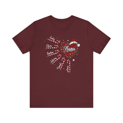 Nana Candy Cane Heart Christmas Tee – Personalized Grandma Holiday Shirt