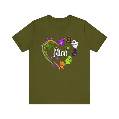 Halloween Custom T-shirt for Mom, Aunt, Grandma, Cute Ghost Personalised Kid's Name T-Shirt, Spooky Vibes, Perfect for Halloween Celebrations, Gift for Aunts, Casual Wear