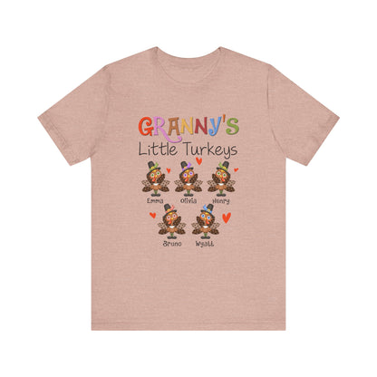 Grandma's Little Turkeys Custom Tee - Family Thanksgiving Shirt, Cute Holiday Apparel, Personalized Gift for Mom & Grandma