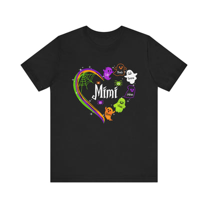 Halloween Custom T-shirt for Mom, Aunt, Grandma, Cute Ghost Personalised Kid's Name T-Shirt, Spooky Vibes, Perfect for Halloween Celebrations, Gift for Aunts, Casual Wear
