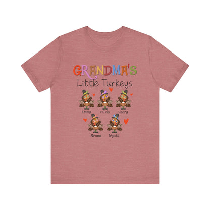 Grandma's Little Turkeys Custom Tee - Family Thanksgiving Shirt, Cute Holiday Apparel, Personalized Gift for Mom & Grandma