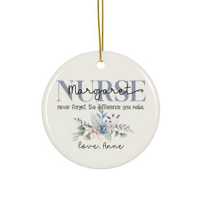 Never Forget The Difference You Made Custom Name Nurse Ceramic Ornament - Star Shape Ornament with Floral Design