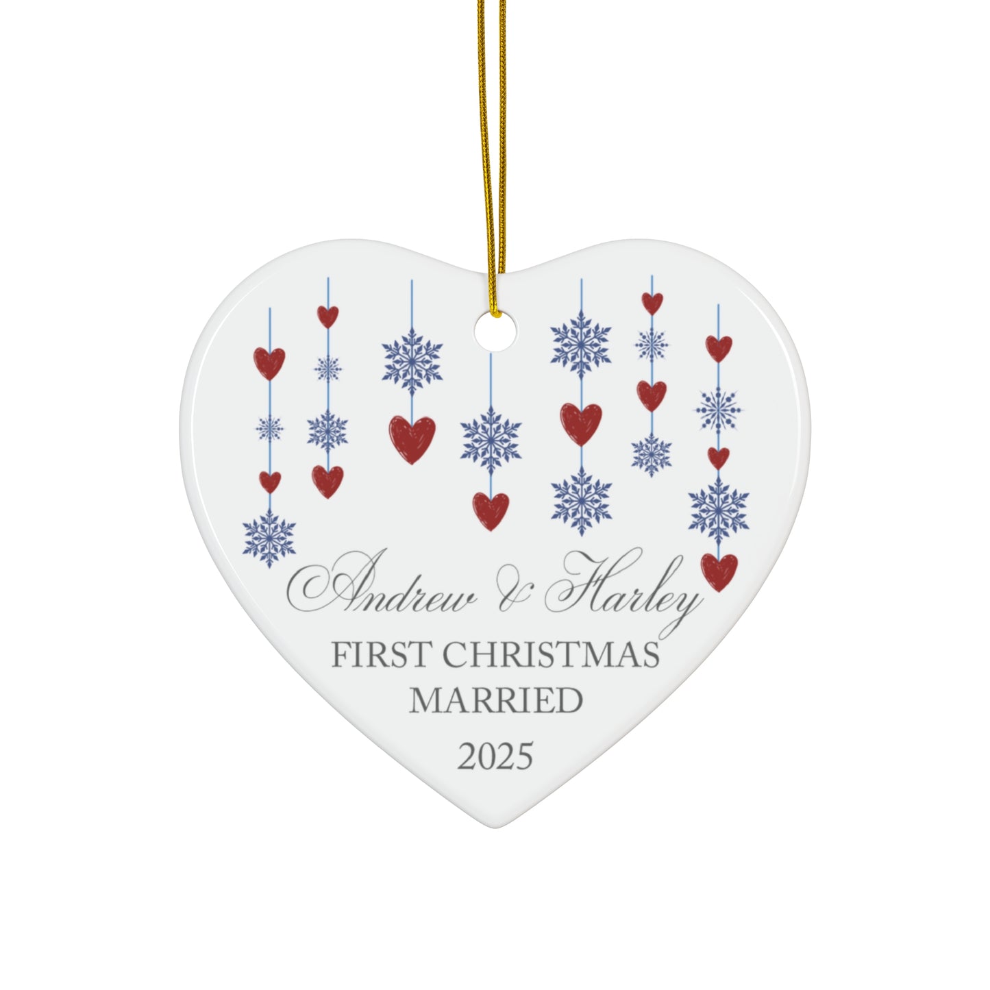 First Christmas Married Ceramic Ornament – Custom Couple's Names Ornament