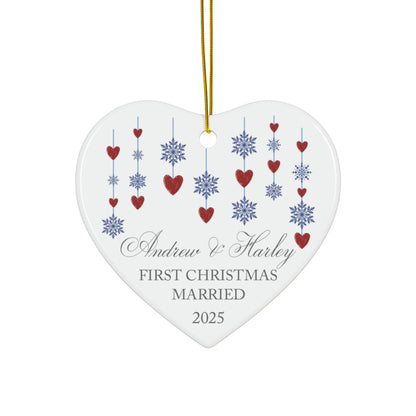 First Christmas Married Ceramic Ornament – Custom Couple's Names Ornament