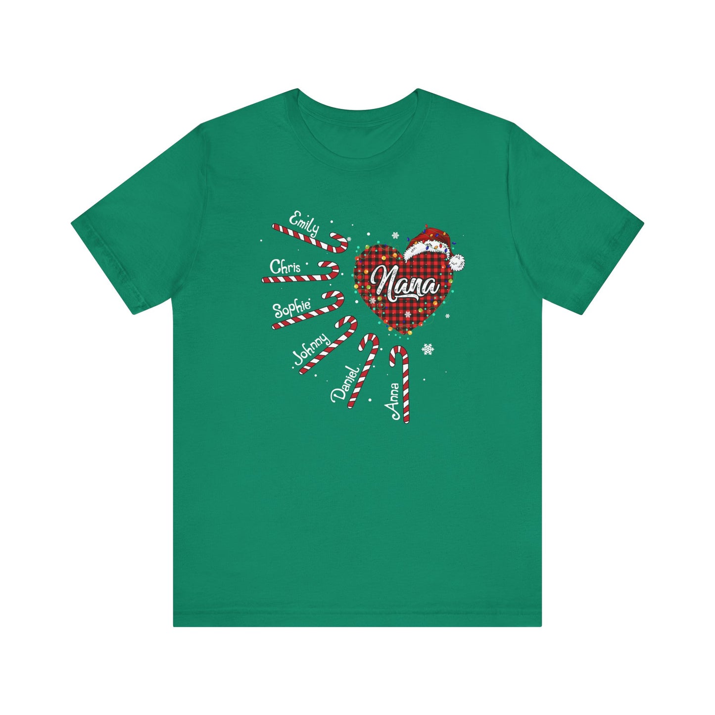 Nana Candy Cane Heart Christmas Tee – Personalized Grandma Holiday Shirt