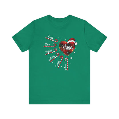 Nana Candy Cane Heart Christmas Tee – Personalized Grandma Holiday Shirt
