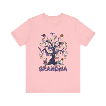 Halloween Boo Tree Custom T-shirt - Personalised Name Halloween Shirt, Gift for Grandma, Fun T-Shirt, Family Reunion Apparel