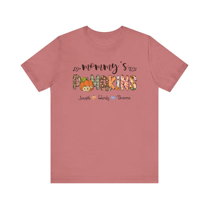 Mommy's Pumpkins Customized Kid's Name T-shirt | Fall Family Shirt, Thanksgiving Outfit, Gift for Mom & Grandma