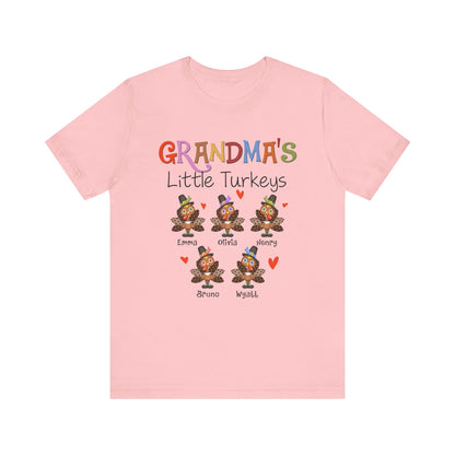 Grandma's Little Turkeys Custom Tee - Family Thanksgiving Shirt, Cute Holiday Apparel, Personalized Gift for Mom & Grandma