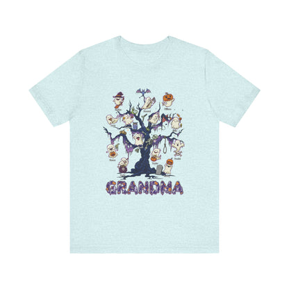 Halloween Boo Tree Custom T-shirt - Personalised Name Halloween Shirt, Gift for Grandma, Fun T-Shirt, Family Reunion Apparel