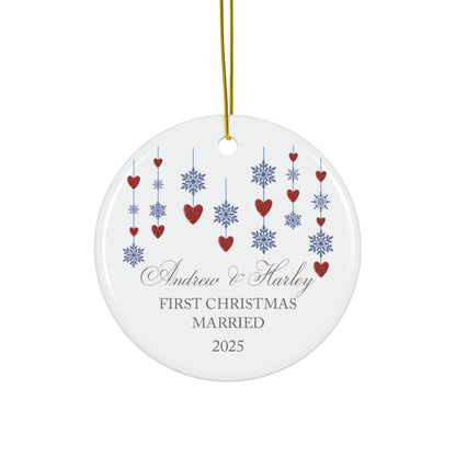 First Christmas Married Ceramic Ornament – Custom Couple's Names Ornament