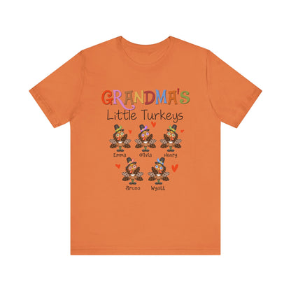 Grandma's Little Turkeys Custom Tee - Family Thanksgiving Shirt, Cute Holiday Apparel, Personalized Gift for Mom & Grandma