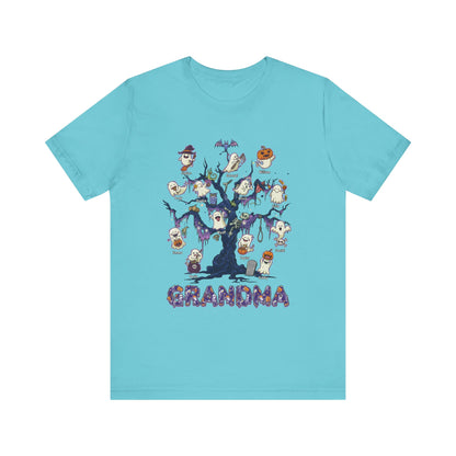 Halloween Boo Tree Custom T-shirt - Personalised Name Halloween Shirt, Gift for Grandma, Fun T-Shirt, Family Reunion Apparel