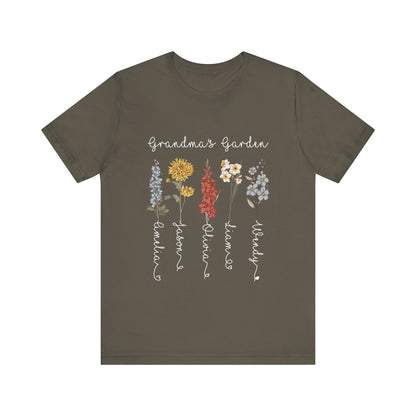 Grandma's Garden Floral Personalized Name Tee, Customized Gift for Mom & Grandma, Mother's Day Gift