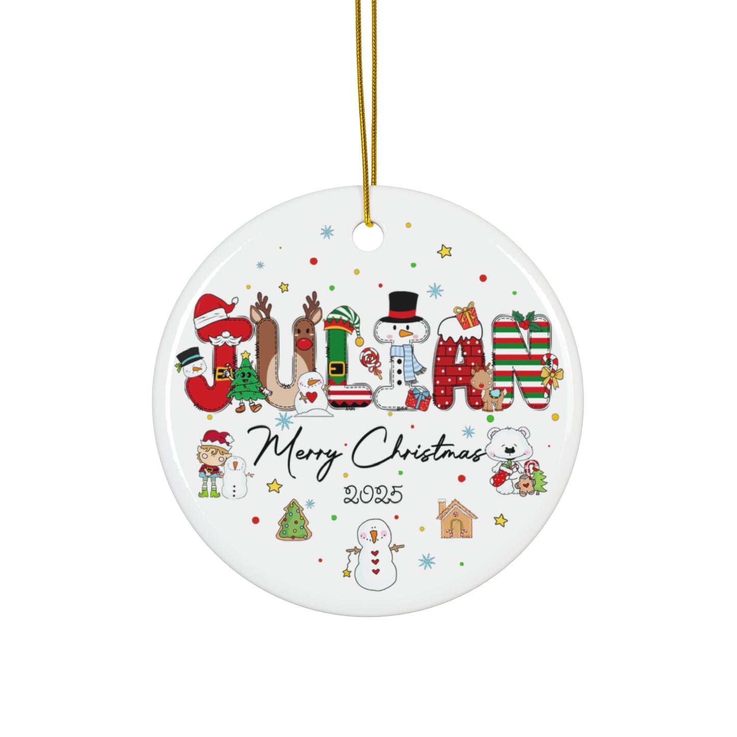 Custom Kid's Name Christmas Alphabet Ceramic Ornament - Custom Baby Name Alphabet Christmas Ornament