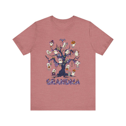 Halloween Boo Tree Custom T-shirt - Personalised Name Halloween Shirt, Gift for Grandma, Fun T-Shirt, Family Reunion Apparel
