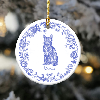 Fleur de lis Personalized Pet Portrait Ceramic Ornament, Dog and Cat Decorations, Pet Lover Gift, Christmas Tree Ornament, Customizable Holiday Decor
