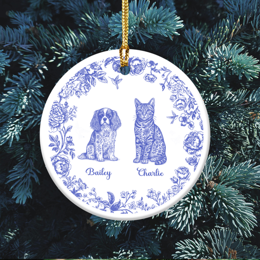 Fleur de lis Personalized Pet Portrait Ceramic Ornament, Dog and Cat Decorations, Pet Lover Gift, Christmas Tree Ornament, Customizable Holiday Decor