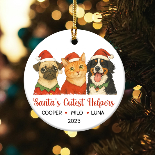 Santa’s Cutest Helpers Personalized Photo & Names Christmas Ornament, Custom Pet Decoration for Holiday Tree, Unique Gift for Pet Lovers