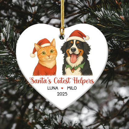 Santa’s Cutest Helpers Personalized Photo & Names Christmas Ornament, Custom Pet Decoration for Holiday Tree, Unique Gift for Pet Lovers