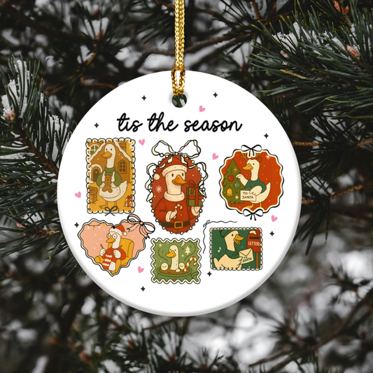 Tis The Season Holiday Ceramic Ornaments, Vintage Christmas Decor, Christmas Frame, Retro Frame Goose Christmas, Home Tree Decorations, Seasonal Decor, Unique Keepsakes