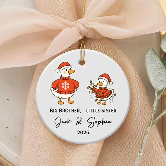 Personalized Family Holiday Ornament, Christmas Decoration, Gift for Kids, Big Brother Little Sister, Custom Keepsake