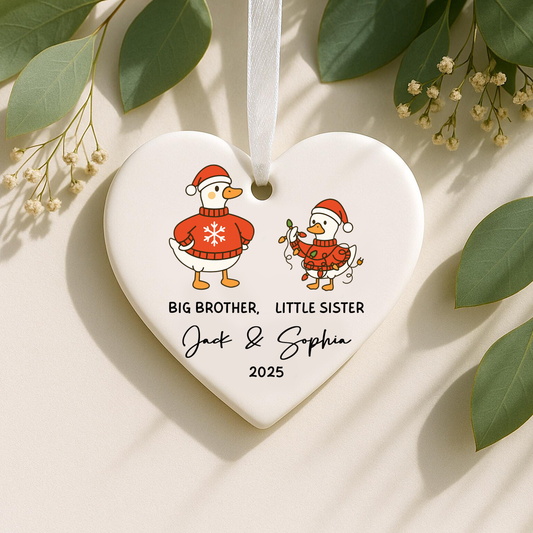 Personalized Family Holiday Ornament, Christmas Decoration, Gift for Kids, Big Brother Little Sister, Custom Keepsake