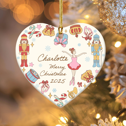 Ballerina Personalized Christmas Ceramic Ornament, Star Shape Holiday Decor, Custom Name Ornaments, Unique Holiday Gift, Nutcracker Ornament