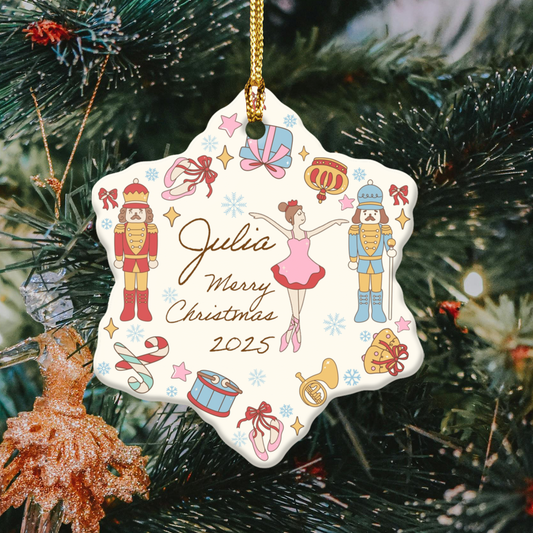 Ballerina Personalized Christmas Ceramic Ornament, Star Shape Holiday Decor, Custom Name Ornaments, Unique Holiday Gift, Nutcracker Ornament