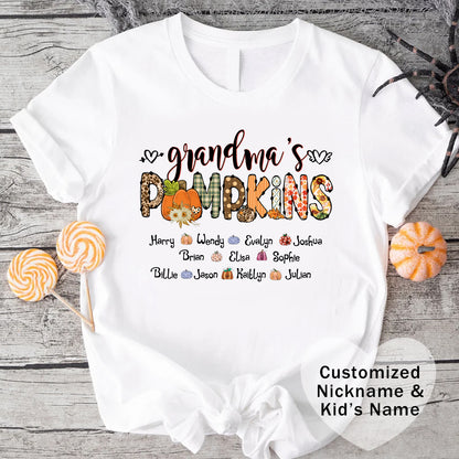 Mommy's Pumpkins Customized Kid's Name T-shirt | Fall Family Shirt, Thanksgiving Outfit, Gift for Mom & Grandma