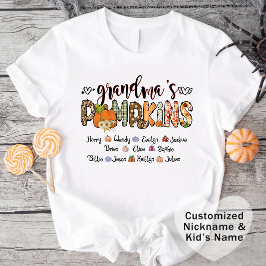 Mommy's Pumpkins Customized Kid's Name T-shirt | Fall Family Shirt, Thanksgiving Outfit, Gift for Mom & Grandma