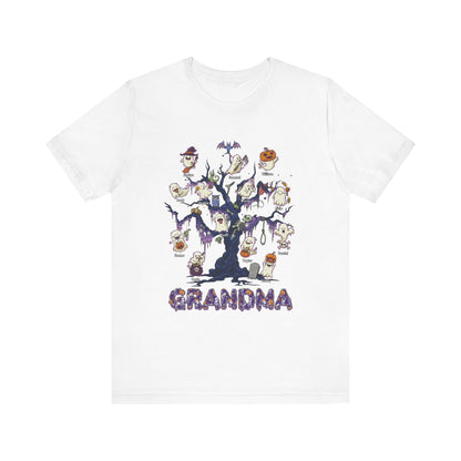 Halloween Boo Tree Custom T-shirt - Personalised Name Halloween Shirt, Gift for Grandma, Fun T-Shirt, Family Reunion Apparel