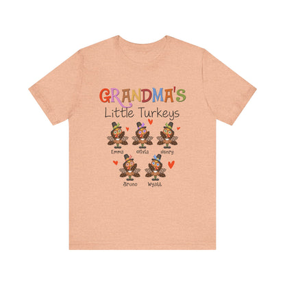 Grandma's Little Turkeys Custom Tee - Family Thanksgiving Shirt, Cute Holiday Apparel, Personalized Gift for Mom & Grandma