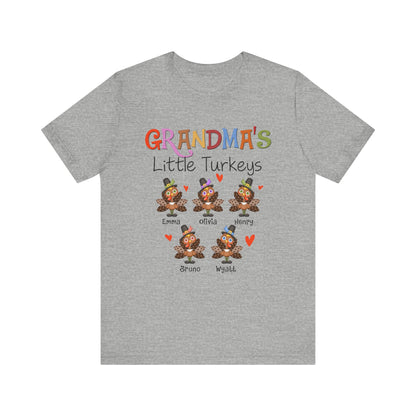 Grandma's Little Turkeys Custom Tee - Family Thanksgiving Shirt, Cute Holiday Apparel, Personalized Gift for Mom & Grandma