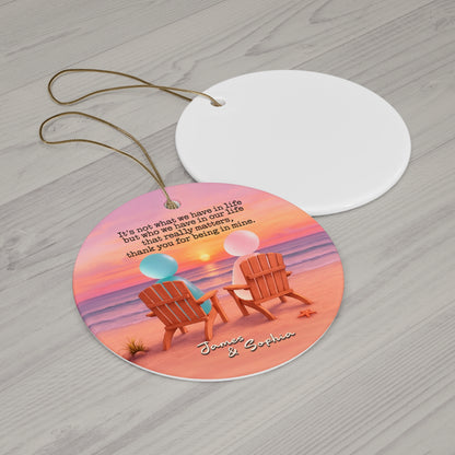 Personalized Sunset Sea Glass Couple Ceramic Ornament, Custom Christmas Ornament for Couple