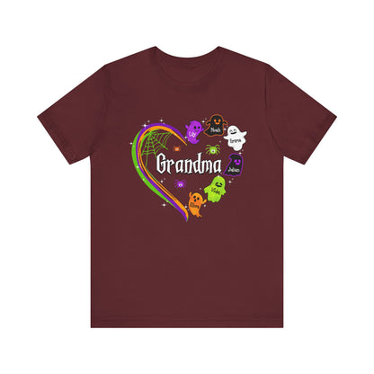 Halloween Custom T-shirt for Mom, Aunt, Grandma, Cute Ghost Personalised Kid's Name T-Shirt, Spooky Vibes, Perfect for Halloween Celebrations, Gift for Aunts, Casual Wear