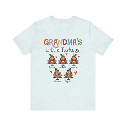 Grandma's Little Turkeys Custom Tee - Family Thanksgiving Shirt, Cute Holiday Apparel, Personalized Gift for Mom & Grandma