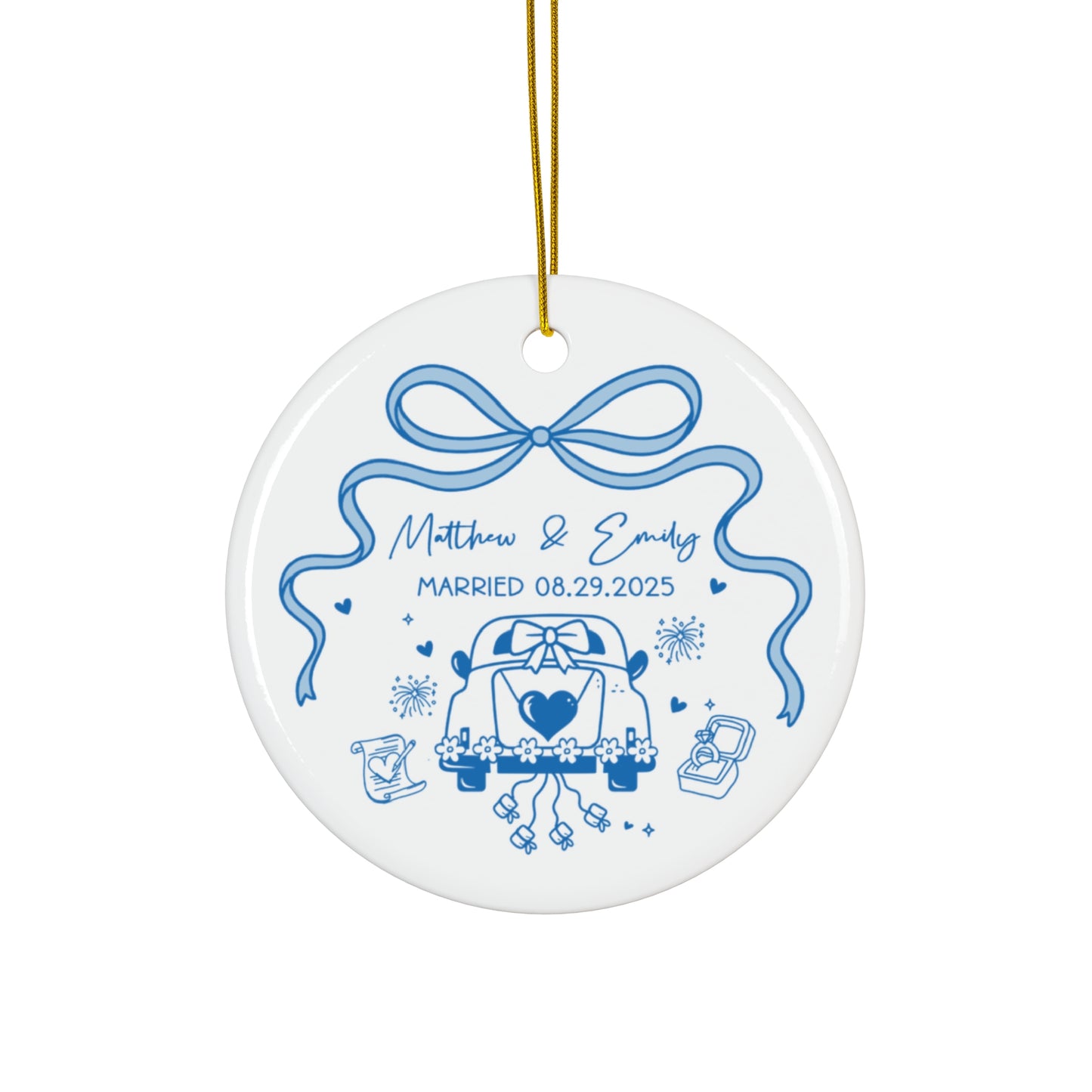 Personalized Wedding Ornament - Custom Ceramic Decoration for Newlyweds, Custom Christmas Ornament