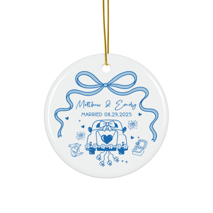 Personalized Wedding Ornament - Custom Ceramic Decoration for Newlyweds, Custom Christmas Ornament