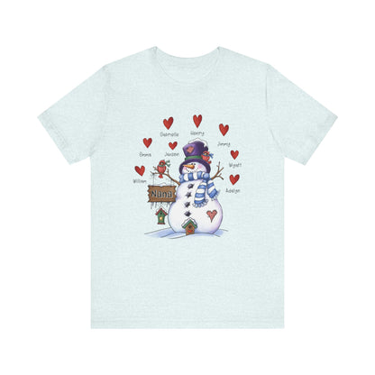 Festive Snowman Love Tee for Winter Celebrations, Gift for Mom & Grandma