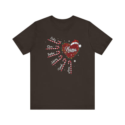 Nana Candy Cane Heart Christmas Tee – Personalized Grandma Holiday Shirt