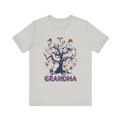 Halloween Boo Tree Custom T-shirt - Personalised Name Halloween Shirt, Gift for Grandma, Fun T-Shirt, Family Reunion Apparel