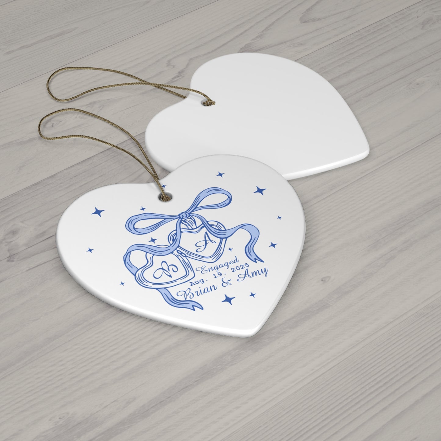 Engagement Announcement Ceramic Ornament - Customizable with Date & Names