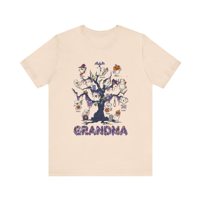 Halloween Boo Tree Custom T-shirt - Personalised Name Halloween Shirt, Gift for Grandma, Fun T-Shirt, Family Reunion Apparel