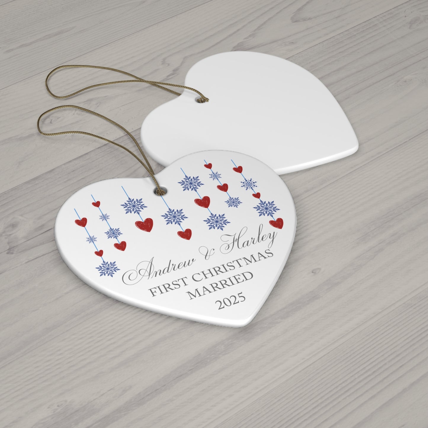 First Christmas Married Ceramic Ornament – Custom Couple's Names Ornament