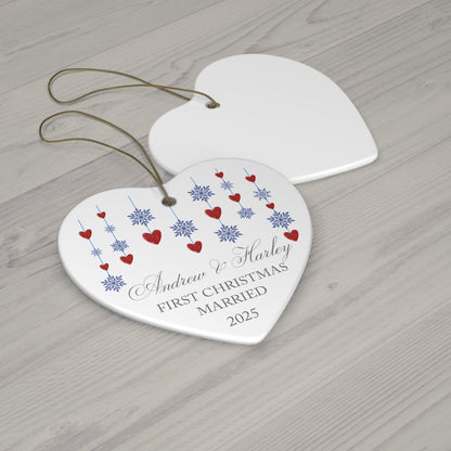 First Christmas Married Ceramic Ornament – Custom Couple's Names Ornament