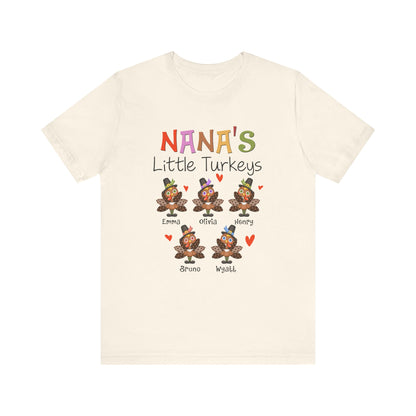 Grandma's Little Turkeys Custom Tee - Family Thanksgiving Shirt, Cute Holiday Apparel, Personalized Gift for Mom & Grandma