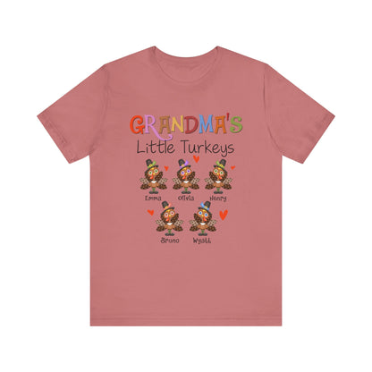 Grandma's Little Turkeys Custom Tee - Family Thanksgiving Shirt, Cute Holiday Apparel, Personalized Gift for Mom & Grandma