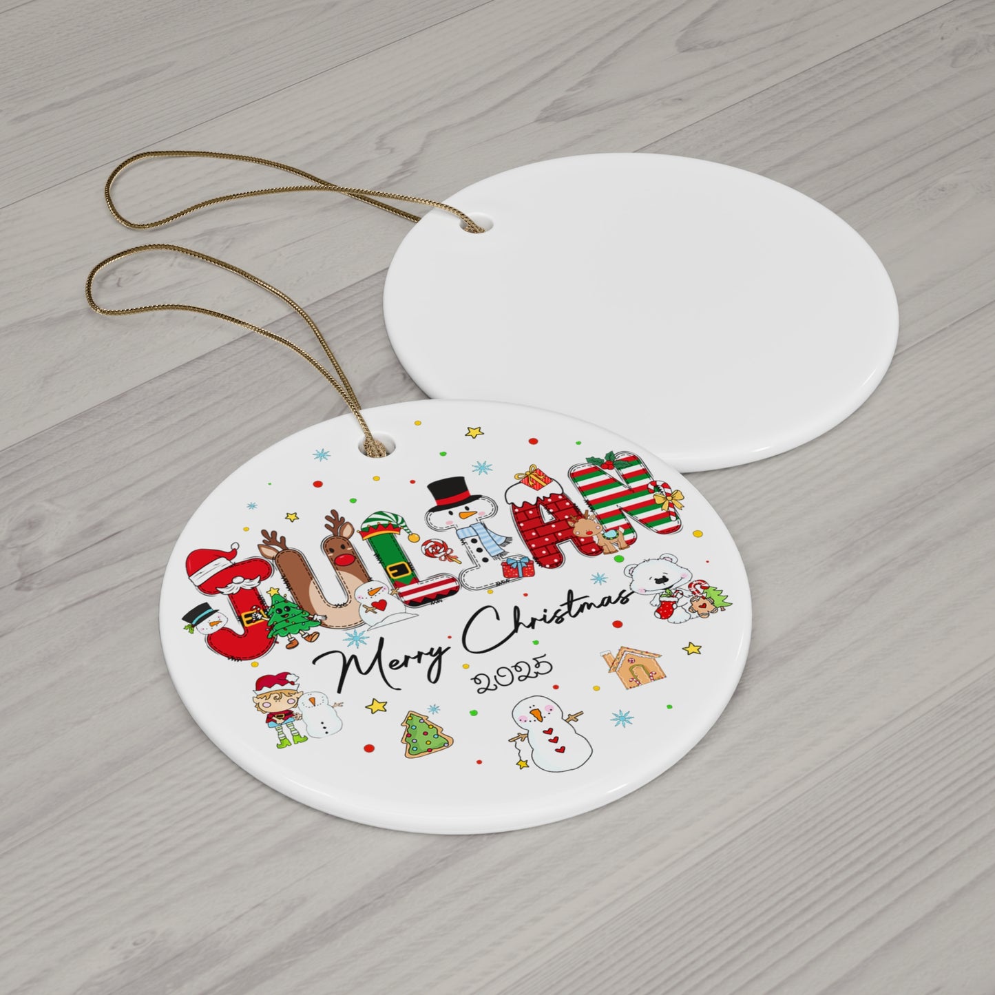 Custom Kid's Name Christmas Alphabet Ceramic Ornament - Custom Baby Name Alphabet Christmas Ornament